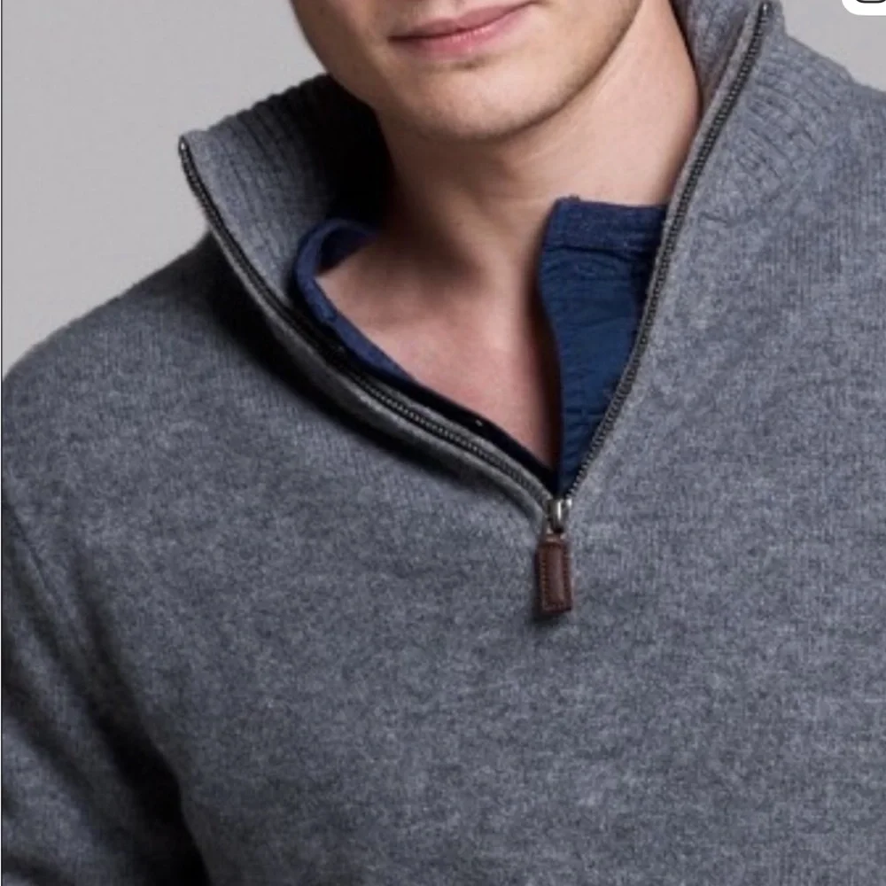 J. Crew Men's Gray 100% Lambswool Half Zip Sweater